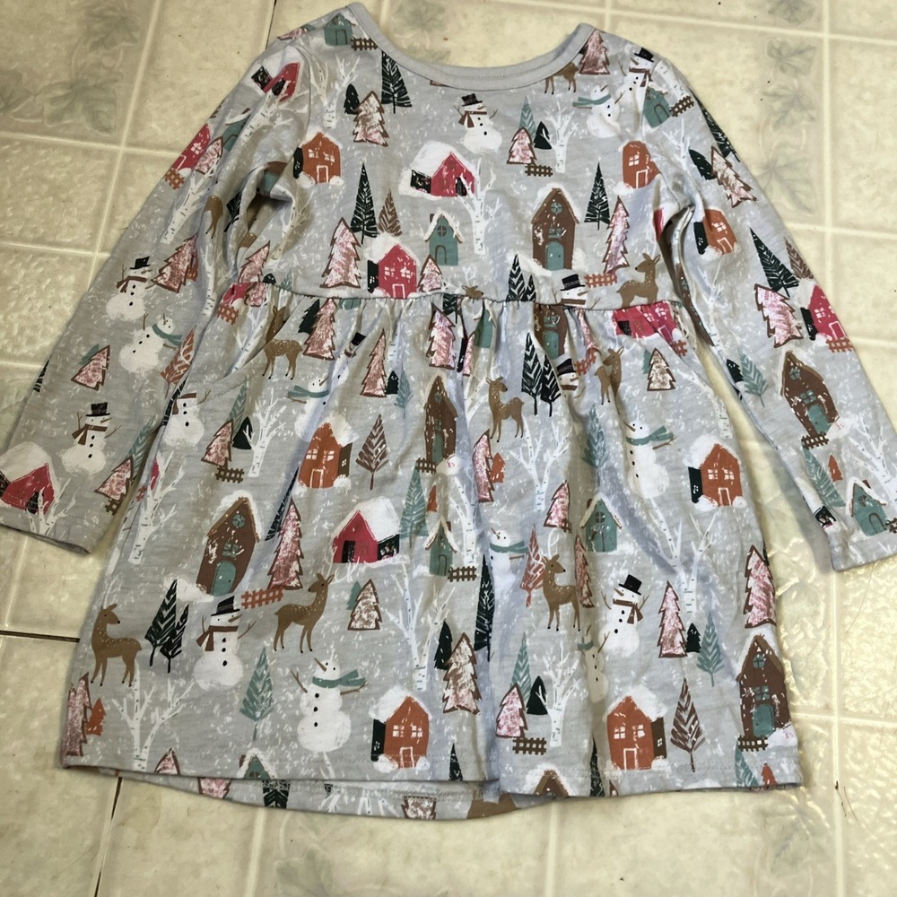 Wonder Nation Dress Deer Long Sleeve Casual Size 4T Modest Snowman Winter print